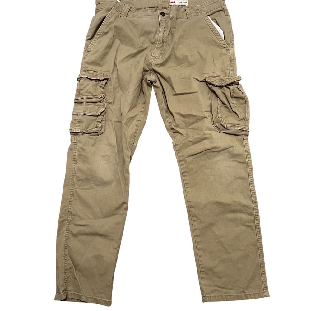 Wrangler Regular Taper Cargo Pants Mens 36x30 Khaki Tan Stretch hiking utility